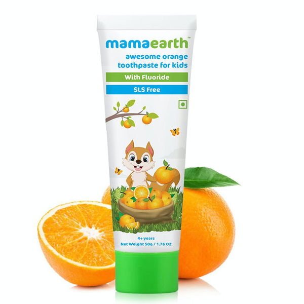 Mamaearth sulfate free awesome orange toothpaste for kids with fluoride 50gm