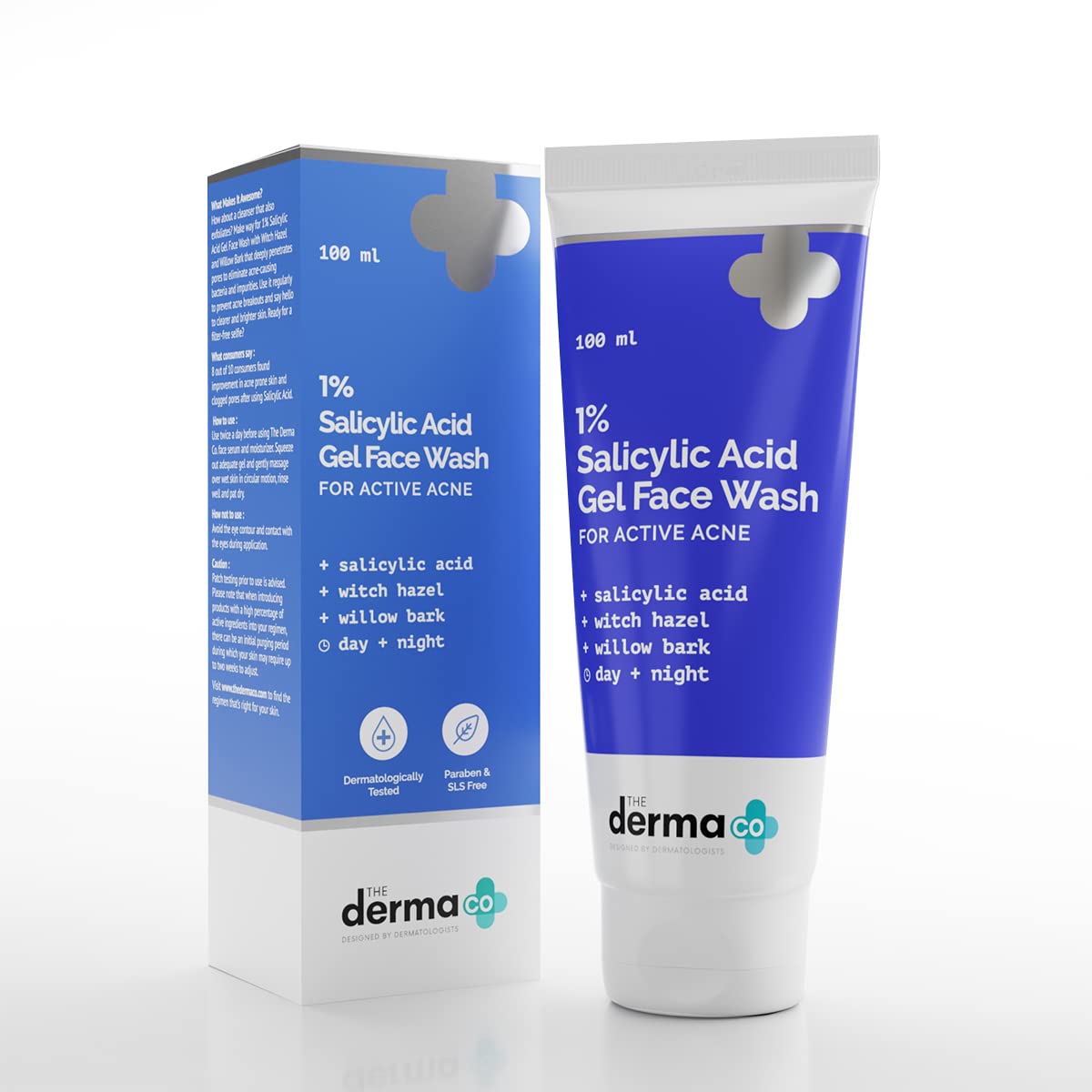 The Derma Co 1% Salicylic Acid Gel Face Wash with Salicylic Acid & Witch Hazel for Active Acne - 100 ml